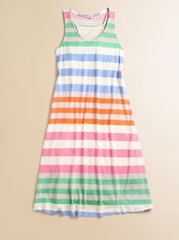 Colorful stripes accent this soft, pretty layered frock for sweet summer style.V-neckSleevelessPullover styleRacerback50% pima cotton/50% micro modalMachine washImported Colorful stripes accent this soft, pretty layered frock for sweet summer style.V-neckSleevelessPullover styleRacerback50% pima cotton/50% micro modalMachine washImported