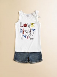She'll heart NYC when she pulls on this soft, rocker chic top with sweet bow and silver accentsScoopneckSleevelessPullover style60% cotton/40% polyesterMachine washImported She'll heart NYC when she pulls on this soft, rocker chic top with sweet bow and silver accentsScoopneckSleevelessPullover style60% cotton/40% polyesterMachine washImported
