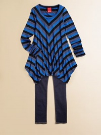She'll never want to take off this cute striped tunic with ruched cuffs and an asymmetrical hem.ScoopneckThree-quarter sleeves with ruched cuffsPullover styleAsymmetrical hem96% rayon/4% spandexMachine washImported She'll never want to take off this cute striped tunic with ruched cuffs and an asymmetrical hem.ScoopneckThree-quarter sleeves with ruched cuffsPullover styleAsymmetrical hem96% rayon/4% spandexMachine washImported