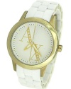 Armani Exchange Ladies Gold PVD Stainless Steel Watch with White Rubber Strap