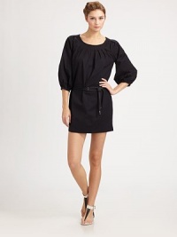 Soft stretch cotton, tailored in an easy-to-wear A-line silhouette.Banded jewel necklinePleated bodiceThree-quarter blouson sleeves with elastic cuffsConcealed back zipAbout 19 from natural waist96% cotton/4% elastaneDry cleanMade in Italy of imported fabricModel shown is 5'11 (180cm) wearing US size 4. Soft stretch cotton, tailored in an easy-to-wear A-line silhouette.Banded jewel necklinePleated bodiceThree-quarter blouson sleeves with elastic cuffsConcealed back zipAbout 19 from natural waist96% cotton/4% elastaneDry cleanMade in Italy of imported fabricModel shown is 5'11 (180cm) wearing US size 4.