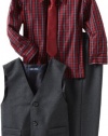 Izod Kids Boys 2-7 Three Piece Vest Set with Dress Pant and Plaid Woven Shirt, Navy, 7 Regular