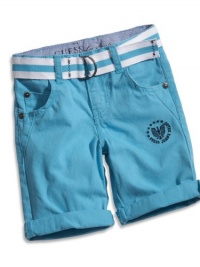 GUESS Kids Boys Baby Boy Belted Shorts (12-24M), TURQUOISE (18M)