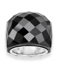 It's time to make a statement with your style. Swarovski's standout Nirvana ring features an impressive silver tone mixed metal setting with a faceted, Jet crystal surface. Size 7. It's time to make a statement with your style. Swarovski's standout Nirvana ring features an impressive silver tone mixed metal setting with a faceted, Jet crystal surface. Size 7.