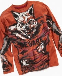 A wild style. This Industry 9 Beware werewolf tee keeps him warm and gives off a fierce look for him. A wild style. This Industry 9 Beware werewolf tee keeps him warm and gives off a fierce look for him.