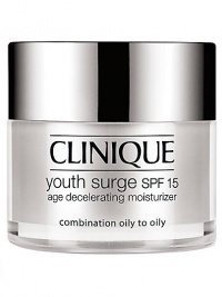 Decelerating Moisturizer for Combination Oily Skin. Leveraging Sirtuin technology, Clinique science uses youth-extending agents to create a daily moisturizer quite like a fountain of youth. Lines and wrinkles seem to evaporate, replaced by plump, vibrant skin alive with collagen and elastin. Skin gains strength over environmental agers. Looks younger, longer. Decelerating Moisturizer for Combination Oily Skin. Leveraging Sirtuin technology, Clinique science uses youth-extending agents to create a daily moisturizer quite like a fountain of youth. Lines and wrinkles seem to evaporate, replaced by plump, vibrant skin alive with collagen and elastin. Skin gains strength over environmental agers. Looks younger, longer.