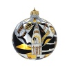 First in designer Michael Storrings' Deco series, this handpainted ornament depicts a jazzy New York City in mirror-like golds and silvers and shiny black with glitter accents.