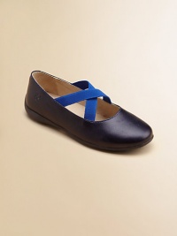 A cozy elastic cross strap keeps her feet in place when she's wandering around in these adorable leather slip-ons.Elastic cross strap slip-onLeather upperLeather liningRubber solePadded insoleImported A cozy elastic cross strap keeps her feet in place when she's wandering around in these adorable leather slip-ons.Elastic cross strap slip-onLeather upperLeather liningRubber solePadded insoleImported