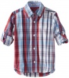 Kitestrings Boys 2-7 Toddler Plaid Button Front Shirt, Red Plaid, 2T