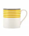 Like sunshine to the nautical Wickford pattern, the Sea Cliffs Stripe mug brightens your kate spade new york dinnerware collection with bands of cheery yellow on white porcelain.