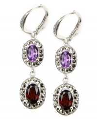 Chic colorblocking! Borrowing straight from the runways, Judith Jack incorporates a top fashion trend into these dazzling double-drop earrings. Embellished with marcasite as well as pink and red corundum marcasite (3/4 ct. t.w.), they're set in sterling silver. Approximate drop: 1-1/2 inches. Chic colorblocking! Borrowing straight from the runways, Judith Jack incorporates a top fashion trend into these dazzling double-drop earrings. Embellished with marcasite as well as pink and red corundum marcasite (3/4 ct. t.w.), they're set in sterling silver. Approximate drop: 1-1/2 inches.