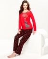 Let it snow. These pajamas by HUE feature a cute dog and snowflakes on the top and polka dot fleece pants.