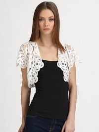 Allover lacy soutache embroidery defines this cap-sleeved silhouette.Cap sleevesAbout 14 from shoulder to hemRayonImportedDry clean Allover lacy soutache embroidery defines this cap-sleeved silhouette.Cap sleevesAbout 14 from shoulder to hemRayonImportedDry clean