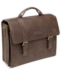 The allure of leather. This rich, buttery soft bag features a slim profile and flap-over design with statement touches, like a signature figure-eight handle & classic buckle closures. Opening to reveal a spacious main compartment with padded laptop protection, file pocket, stash pockets and so much more, this leather brief makes sophisticated living easy. The allure of leather. This rich, buttery soft bag features a slim profile and flap-over design with statement touches, like a signature figure-eight handle & classic buckle closures. Opening to reveal a spacious main compartment with padded laptop protection, file pocket, stash pockets and so much more, this leather brief makes sophisticated living easy.