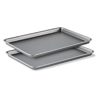 Classic design for expert results. From quick finger foods to fancy desserts, Calphalon's jelly roll pan set is the most versatile baking pan you'll ever buy. The shallow sides are ideal for baking small-portion foods such as fries, fish fillets and breadsticks. Colors affect baking performance because they conduct heat differently. That's why Calphalon's jelly roll pan features a medium grey color which gives baked goods a golden brown color while protecting them against over-browning. Heavy-duty construction means no twisting or warping. And the advanced nonstick surface releases even sticky baked goods easily. Calphalon classic bakeware is dishwasher safe too, so clean-up is a piece of cake! Features Calphalon's most durable nonstick ever. Professional grade construction ensures a lifetime of performance. Classic design for expert results. From quick finger foods to fancy desserts, Calphalon's jelly roll pan set is the most versatile baking pan you'll ever buy. The shallow sides are ideal for baking small-portion foods such as fries, fish fillets and breadsticks. Colors affect baking performance because they conduct heat differently. That's why Calphalon's jelly roll pan features a medium grey color which gives baked goods a golden brown color while protecting them against over-browning. Heavy-duty construction means no twisting or warping. And the advanced nonstick surface releases even sticky baked goods easily. Calphalon classic bakeware is dishwasher safe too, so clean-up is a piece of cake! Features Calphalon's most durable nonstick ever. Professional grade construction ensures a lifetime of performance.