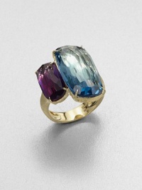 From the Murano Collection. Faceted London blue topaz accented with lovely amethyst set in a hand-engraved 18k gold shank. London blue topaz and amethyst18k goldWidth, about .7Made in Italy From the Murano Collection. Faceted London blue topaz accented with lovely amethyst set in a hand-engraved 18k gold shank. London blue topaz and amethyst18k goldWidth, about .7Made in Italy