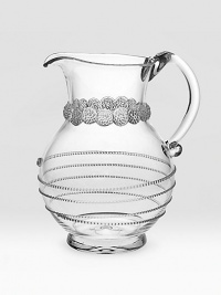 Ornate and elegant glass for holding beverages or a bouquet. Mouth blown 9½H; holds 80oz Dishwasher safe Made in Czech Republic Ornate and elegant glass for holding beverages or a bouquet. Mouth blown 9½H; holds 80oz Dishwasher safe Made in Czech Republic