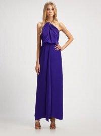 This beautifully draped jersey gown is held up by a luxe, chunky gold chain.Attached gold chain necklaceTwist halter necklineGathered waistConcealed back zipAbout 45 from natural waistPolyesterDry cleanImportedModel shown is 5'10 (177cm) wearing US size 4. This beautifully draped jersey gown is held up by a luxe, chunky gold chain.Attached gold chain necklaceTwist halter necklineGathered waistConcealed back zipAbout 45 from natural waistPolyesterDry cleanImportedModel shown is 5'10 (177cm) wearing US size 4.