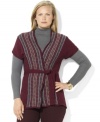 Lauren Ralph Lauren's sleeveless cocoon petite cardigan is knit with a timeless Fair Isle pattern along the placket for a cozy look and feel.