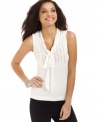 Pintuck ruffles and a tie at the neckline add feminine charm to August Silk's easy top.