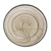 Recalling the distinctive look of Florentine alabaster, carefully mouth-blown glass is swirled with white details and finished with an iridescent glaze to form this striking plate from Arte Italica. Made by hand in Italy, it's edged in ornate pewter beading. Recalling the distinctive look of Florentine alabaster, carefully mouth-blown glass is swirled with white details and finished with an iridescent glaze to form this striking plate from Arte Italica. Made by hand in Italy, it's edged in ornate pewter beading.