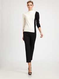This soft, silk/cotton knit style features graphic, on-trend colorblocking.Mock necklineLong sleevesRib-knit cuffs and hemline50% silk/50% cottonDry cleanMade in Italy of imported fabricModel shown is 5'11 (180cm) wearing US size 4. This soft, silk/cotton knit style features graphic, on-trend colorblocking.Mock necklineLong sleevesRib-knit cuffs and hemline50% silk/50% cottonDry cleanMade in Italy of imported fabricModel shown is 5'11 (180cm) wearing US size 4.