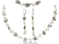 Pearl and Butterfly Ensemble - Necklace, Bracelet, Earrings