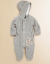 An adorable squirrel detail and Fendi logo trim make this velour footie a must-have for baby.Attached hoodFront snap closureSlash side pockets80% cotton/20% polyamideMachine washMade in Italy of imported fabric