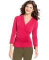 Trade in the basic tee for this faux-wrap top from Jones New York Signature. It lends a stylish touch to khakis, jeans or skirts!