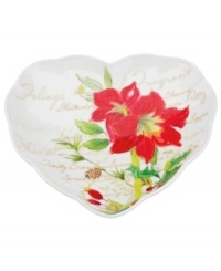 A season of entertaining and celebration will flourish with the Winter Meadow heart dish from Lenox. Red poinsettia and crisp holly bloom on ivory porcelain designed to complement the mix-and-match dinnerware collection. A season of entertaining and celebration will flourish with the Winter Meadow heart dish from Lenox. Red poinsettia and crisp holly bloom on ivory porcelain designed to complement the mix-and-match dinnerware collection.