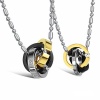 Titanium Stainless Steel Necklace for Couples Forever Interlocking Triple Ring Pendant Rhinestone Accents, Pair