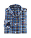 A button-down shirt in soft cotton poplin is perfectly preppy in a bold-hued plaid.