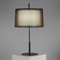 Deep patina bronze finish over metal. Three way switch. Bronze transparent fabric exterior shade with ascot white interior shade. Deep patina bronze finish over metal. Three way switch. Bronze transparent fabric exterior shade with ascot white interior shade.
