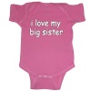 So Relative! - I Love My Big Sister (White Text) - Baby Infant Short Sleeve Bodysuit Creeper (Assorted Colors & Sizes) (Raspberry, Newborn)