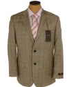 Tasso Elba Mens 2 Button Khaki Cream Plaid Silk Wool Sport Coat Jacket