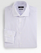 Small checks of soft color define a classic-fitting dress essential. Buttonfront Spread collar Cotton Dry clean Imported 