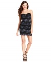 Go glam for cocktail hour with this strapless lace dress from Onyx, adorned with sparkling sequin details and a gorgeous scalloped hem.