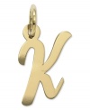 The perfect gift for Kristina. This polished K initial charm features a pretty, small script design in 14k gold. Chain not included. Approximate length: 7/10 inch. Approximate width: 3/10 inch.