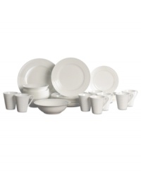 White done right. Mikasa's Irvine dinnerware set fits flawlessly into any meal plan, outfitting tables in versatile china with a ringed texture and timeless glaze. Featuring eight place settings and essential serveware. White done right. Mikasa's Irvine dinnerware set fits flawlessly into any meal plan, outfitting tables in versatile china with a ringed texture and timeless glaze. Featuring eight place settings and essential serveware.