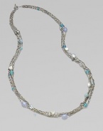 From the Bijoux Collection. Textural chains of sterling silver are vibrantly dotted with blue and aqua chalcedony and pearl.Blue and aqua chalcedony and pearl Sterling silver Length, about 44 Toggle clasp Imported