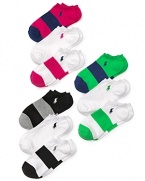 A 3 pack of ankle socks containing two rugby striped pair and one solid pair.