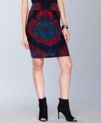 INC's petite pencil skirt enlivens any ensemble, thanks to a bold exotic print.