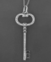 Unlock sparkling fashion with this beautiful key pendant featuring round-cut diamond accents (1/10 ct. t.w.) set in sterling silver. Approximate length: 18 inches. Approximate drop: 2 inches.