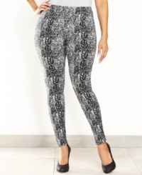 INC takes the season's most timely trend -- snakeskin print -- and makes it wildly wearable by placing it on a pair of plus size leggings. Perfect for pairing with tunics and sweaters alike. (Clearance) INC takes the season's most timely trend -- snakeskin print -- and makes it wildly wearable by placing it on a pair of plus size leggings. Perfect for pairing with tunics and sweaters alike. (Clearance)