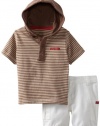 Calvin Klein Baby-boys Infant Hooded Tee with Cargo Shorts, Taupe, 24 Months