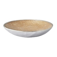 Flax-colored pearl enamel is carefully applied by hand to replicate the rich warmth of natural linen on this gleaming recycled-aluminum serving bowl from Mariposa. The result is a piece that's abundant in striking textural contrast. Flax-colored pearl enamel is carefully applied by hand to replicate the rich warmth of natural linen on this gleaming recycled-aluminum serving bowl from Mariposa. The result is a piece that's abundant in striking textural contrast.