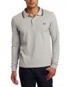 Fred Perry Men's Long Sleeve Twin Tipped Shirt, Marl Grey/Port/Dark Carbon, X-Small