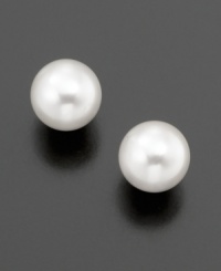 Stunning cultured Akoya pearl earrings (8-8-1/2 mm) by Belle de Mer add a touch of beauty to any look. Earrings set in 14k gold. Stunning cultured Akoya pearl earrings (8-8-1/2 mm) by Belle de Mer add a touch of beauty to any look. Earrings set in 14k gold.