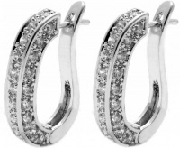 Gorgeous Inside Outside Silver Tone Round Shape Simulated White Diamond Swarovski Crystal Elements Classic J-Hoop Earrings, 1 Inch Length, 14k White Gold Filled Gorgeous Inside Outside Silver Tone Round Shape Simulated White Diamond Swarovski Crystal Elements Classic J-Hoop Earrings, 1 Inch Length, 14k White Gold Filled