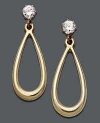 Let your style shine in hoop earrings with a hint of sparkle. Crafted in 14k gold, earrings feature a loop design with a round-cut cubic zirconia post (1/2 ct. t.w.). Approximate drop: 1-1/4 inches. Let your style shine in hoop earrings with a hint of sparkle. Crafted in 14k gold, earrings feature a loop design with a round-cut cubic zirconia post (1/2 ct. t.w.). Approximate drop: 1-1/4 inches.